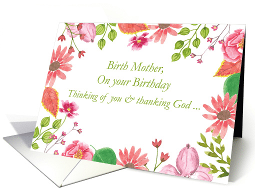 Birth Mother Watercolor Flowers Religious Birthday card (1419226)