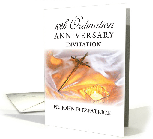 Invitation 10th Ordination Anniversary Cross Candle card (1421004)