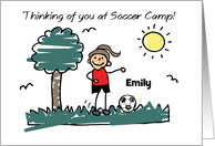 Girl Custom Name Soccer Camp Stick Figure Thinking of You card