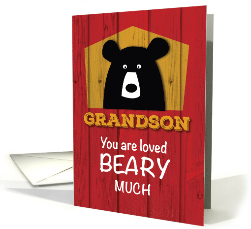Grandson Valentine Bear Wishes on Red Wood Grain Look card (1421536)