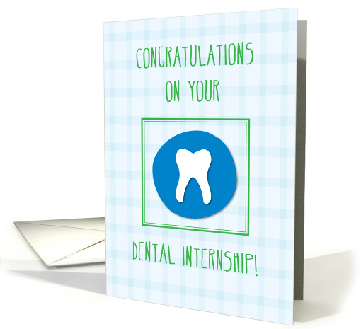 Dental Internship Congratulations Tooth on Green and Blue Plaid card