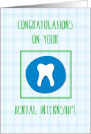 Dental Internship Congratulations Tooth on Green and Blue Plaid card