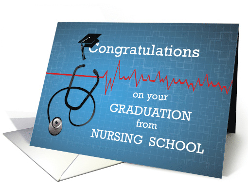 Graduation Nursing School Congratulations Stethoscope on Blue card