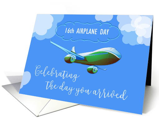 Custom Year 16 Airplane Day Adoption Green Airplane card (1424244)