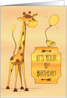 10th Birthday Tall Giraffe and Bird card