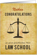 Customizable Name Law School Graduation Congratulations Scale of Just card
