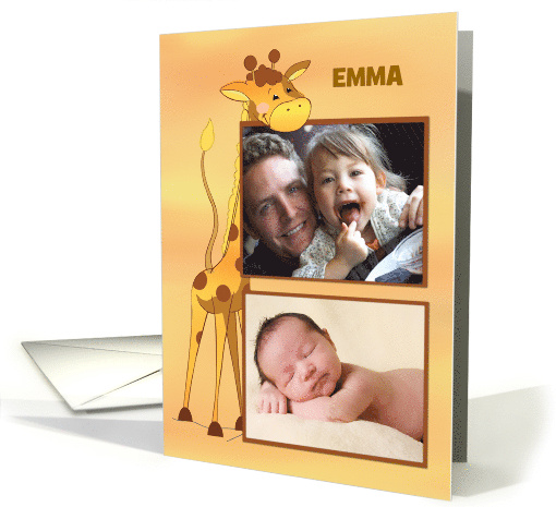 Customizable Photo Name Big Sister Congratulations Giraffe Emma card