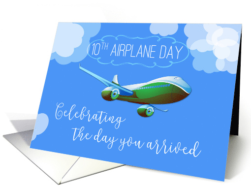 10th Year Airplane Adoption Day Green Airplane card (1426838)