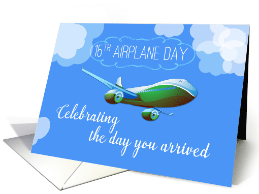 15th Year Airplane Adoption Day Green Airplane card (1426914)