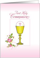 Girl Pink First Holy Communion Chalice Host Roses card