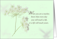 Teacher Thank You White Wildflowers on Light Green card