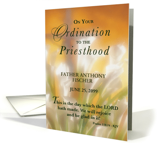 Priesthood Ordination Customizable Name and Date Lilies and Cross card