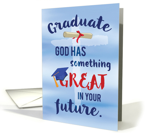 Graduate Religious Cross Blue Watercolor card (1433334)