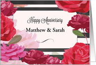 Custom Names Wedding Anniversary Roses Stripes card