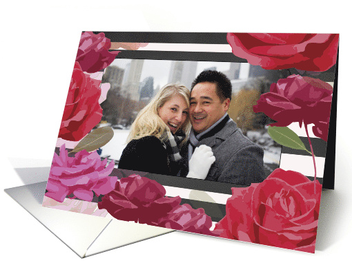 Custom Photo Wedding Anniversary Roses Stripes card (1434418)