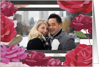 Custom Photo Wedding Anniversary Roses Stripes card