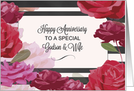 Godson and Wife Wedding Anniversary Congratulations with Roses Stripes card