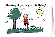 Soccer Birthday to Boy Outside Stick Figure card