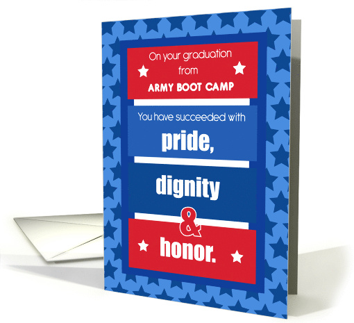 Army Boot Camp Graduation Congratulations Red White Blue Stars card