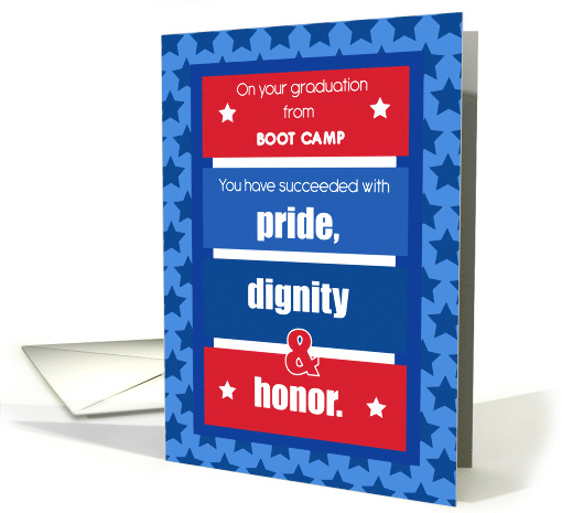 Boot Camp Graduation Congratulations Red White Blue Stripes Stars card
