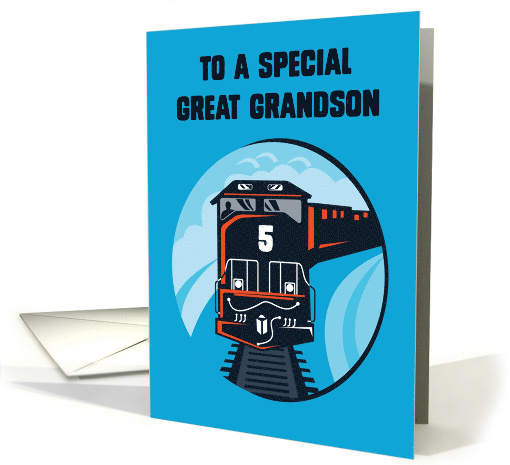 Great Grandson 5th Birthday Train for Little Boy on Blue card
