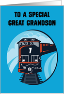 Great Grandson 7th Birthday Train for Little Boy on Blue card