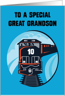 Great Grandson 10th Birthday Train for Little Boy on Blue card