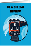 Nephew 5th Birthday Train for Little Boy on Blue card