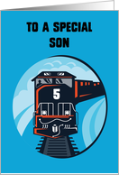 Son 5th Birthday Train for Little Boy on Blue card