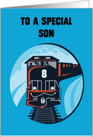 Son 8th Birthday Train for Little Boy on Blue card