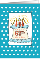 69th Birthday Cake on Blue Teal with Dots card