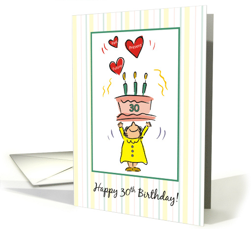 30th Birthday Cake and Hearts for Woman card (1439484)