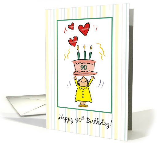 90th Birthday Cake and Hearts for Woman card (1439628)