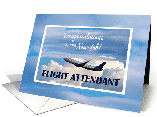 Flight Attendant Congratulations New Job Airplane in Clouds card