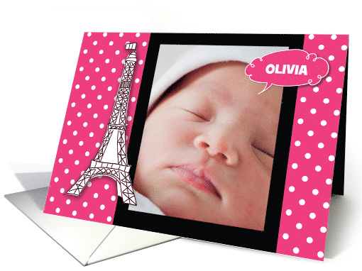 Parents New Baby Girl Custom Photo Name Olivia Paris Pink Black card