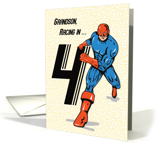 Grandson 4th Birthday Superhero card (1442718)