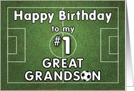 Great Grandson Soccer Birthday with Grass Field and Ball Sports card