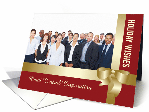 Custom Business Photo Name Holiday Red Gold Bow card (1444350)