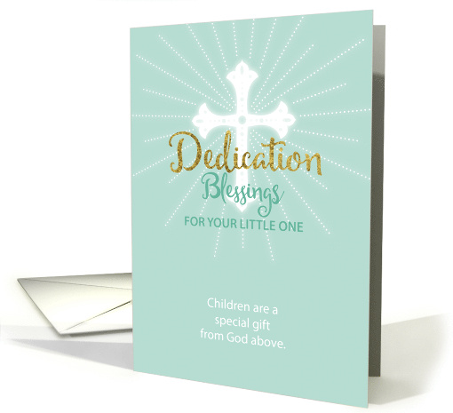 Dedication Blessings for Little One Neutral Green and Gold card