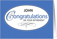 Retirement Congratulations Personalize Name John Elegant Blue Script card