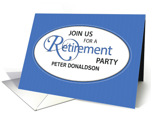 Retirement Party Invitation Personalize Name Elegant Blue Script card
