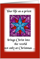 Priest Christmas Star Blue on Red Background card