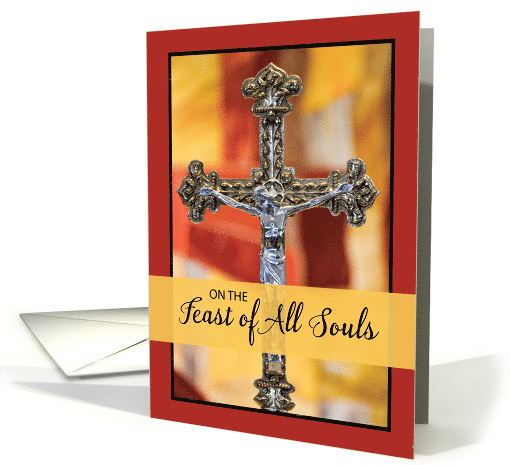 Feast of All Souls Crucifix with Color Block Background. card