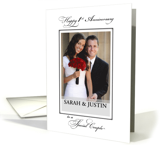 Custom Photo Name 1st Wedding Anniversary Congratulations Elegant card