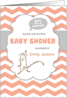 Baby Shower Invitation Chevron Striped with Mouse Apricot Gray card