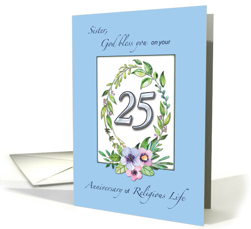 25th Anniversary of Catholic Nun Wreath and Silver Number card