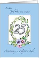 25th Anniversary of Catholic Nun Wreath and Silver Number card