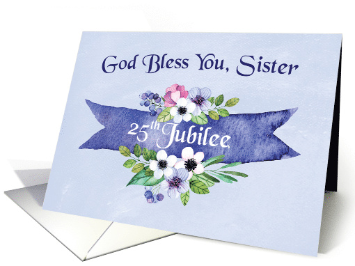 25th Nun Jubilee Watercolor Look Floral Banner card (1456122)