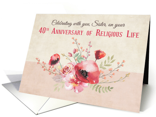 40th Anniversary Nun Pink and Red Flowers Bouquet card (1456124)