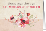 40th Anniversary Nun Pink and Red Flowers Bouquet card